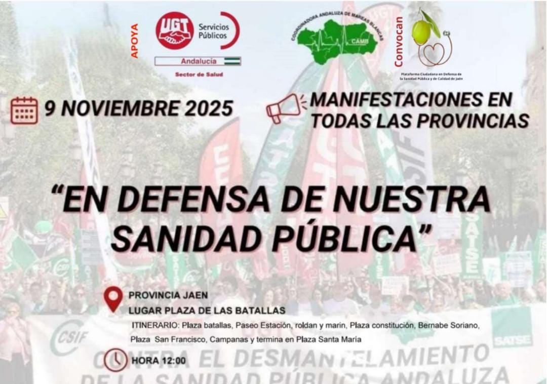 Manifestación en Jaén en defensa de la sanidad pública. El 9 de noviembre todos a la calle!!!