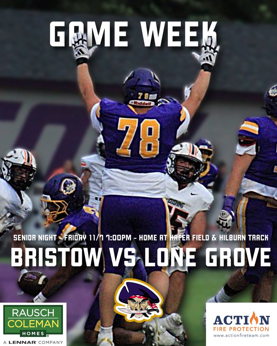 BristowPPFB's tweet photo. Senior night and Teacher Appreciation night this Friday vs Lone Grove! π΄ββ οΈ
π
: Friday, November 7th
β° : 7:00 pm
π: Home at Hafer field & Hilburn Track
ποΈ π : https://t.co/o5fXtubWAi
#LEADtheWay #ToilandRaid https://t.co/B1TPU0tTOL