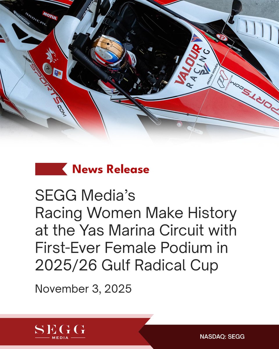 Our Racing Women driver, Jorden Dolischka, made history as the first woman to stand on the Gulf Radical Cup podium at Yas Marina Circuit. Alongside Léna Galyó, she proved that female drivers can compete &amp; win on equal footing.

Read: asmbly.link/tO3y3yv

🇺🇸 #NASDAQ: $SEGG