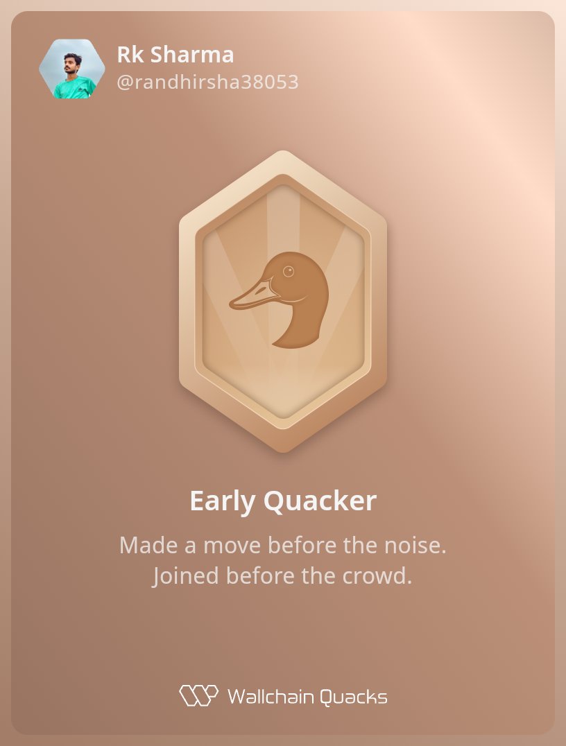 Just unlocked the Early Quacker on <a href="/wallchain/">Wallchain Quacks</a> 🏆

How cool is that?

Feels great to have my contributions recognized.

How’s Wallchain Quacks been treating you so far?
Now farm together  <a href="/beyond__tech/">Beyond | Connecting Bitcoin</a>