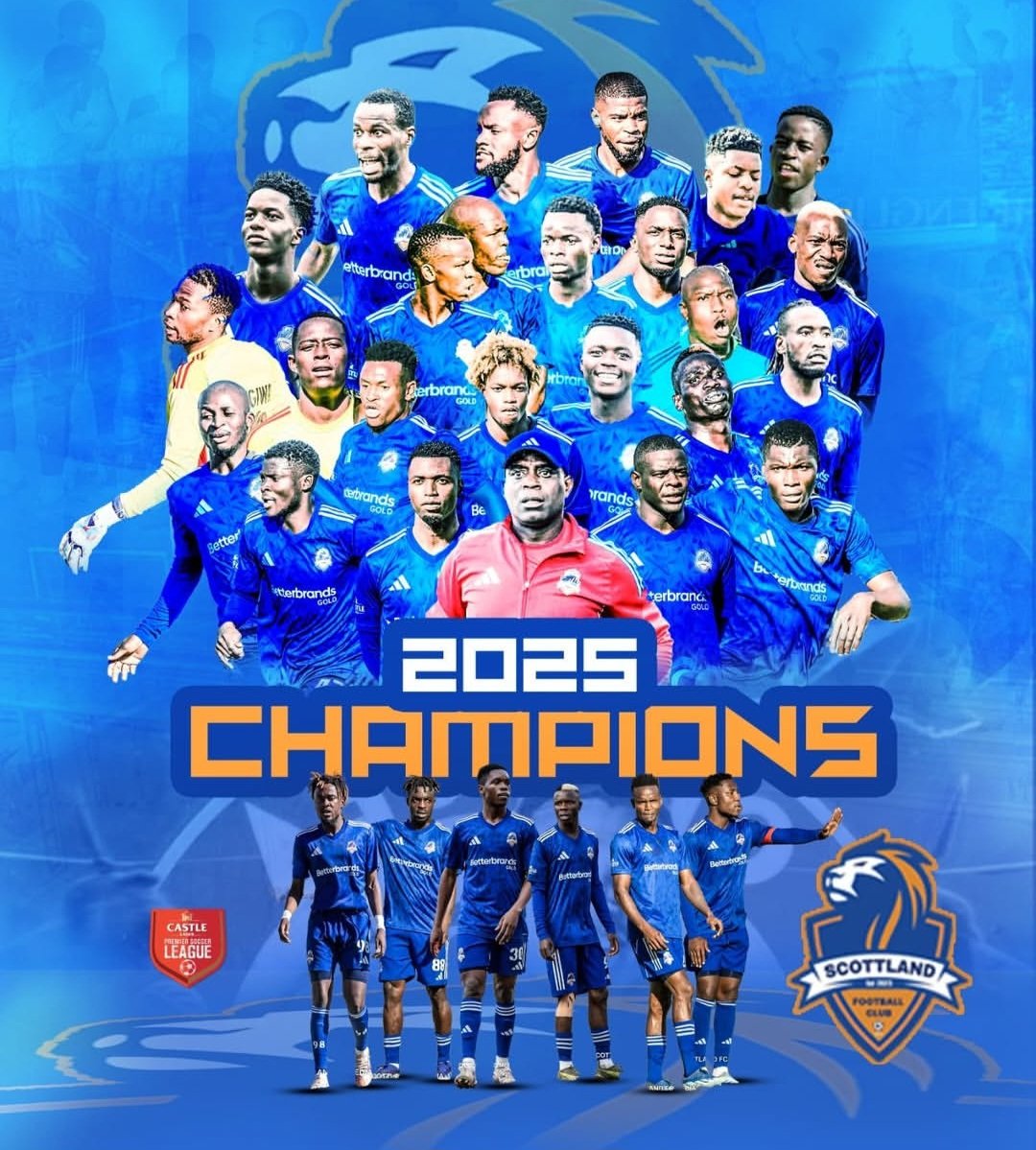 WE ARE THE CHAMPIONS……!!!! 🏆🔥🦁

HISTORY has been made!!! For the first time in FOUR DECADES, SCOTLAND FC has achieved what only BLACK RHINOS managed back in 1984, winning the CASTLE LAGER PREMIER SOCCER LEAGUE in the same year they were elevated into the topflight league.