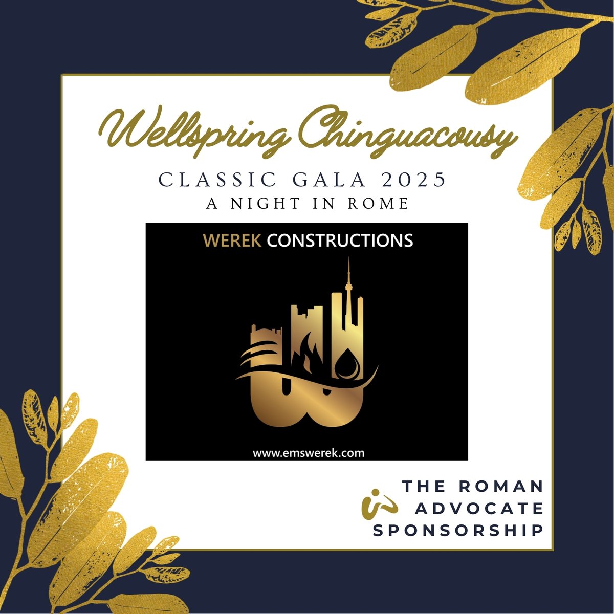 A huge thank you to Werek Constructions for your Roman Advocate Sponsorship at the #WellspringClassicGala2025, presented by DG Group! 💛 Your support helps #WellspringChinguacousy bring hope and healing to those living with cancer. Join us: wellspringchinguacousyevents.com