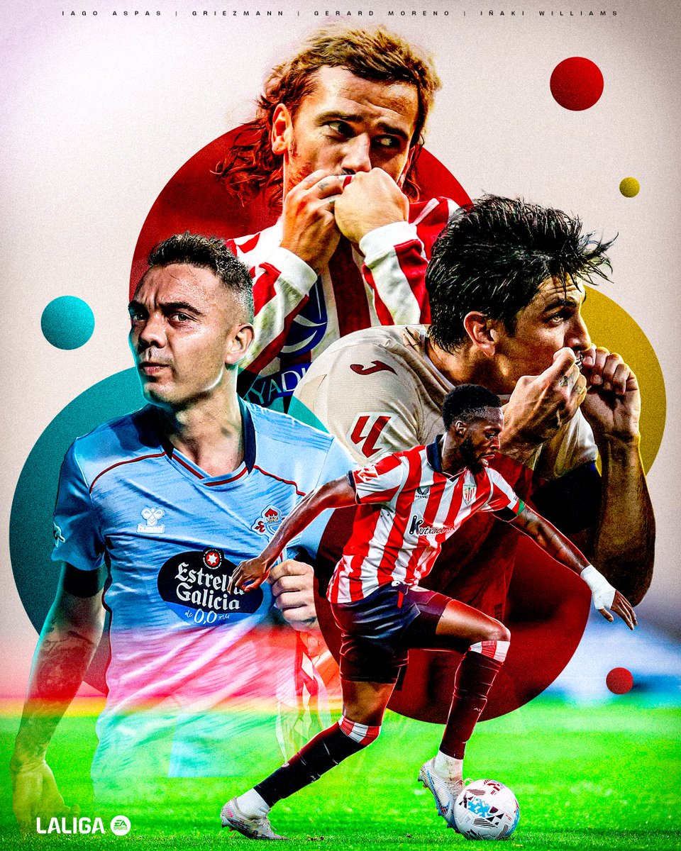 LaLiga's tweet photo. 𝗗𝗼𝗰𝗲 𝘁𝗲𝗺𝗽𝗼𝗿𝗮𝗱𝗮𝘀 seguidas viendo su nombre en el marcador. ⭐⚽

Gerard Moreno, @aspas10, @Williaaams45 y @AntoGriezmann: han marcado en todas las últimas 12 campañas de #LALIGAEASPORTS. https://t.co/ULB2wZGVx4