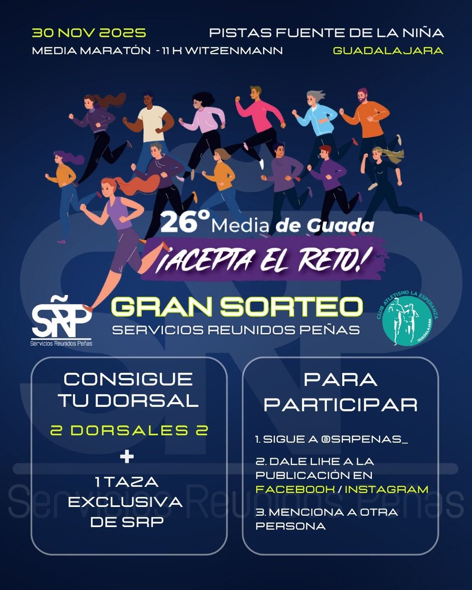 🟦 | COLABORAMOS |

💥 GRAN SORTEO DE DORSALES PARA #LAMEDIAGUADA2025 💥

🏃 Sorteamos 2 dorsales entre nuestros seguidores de Facebook e Instagram.

🫵 Sigue las indicaciones para participar en el sorteo.

🧐 Atento, el resultado se conocerá el 24 de noviembre.

<a href="/lamediadeguada/">Media Maratón Guada y 11kms Witzenmann Española</a>
