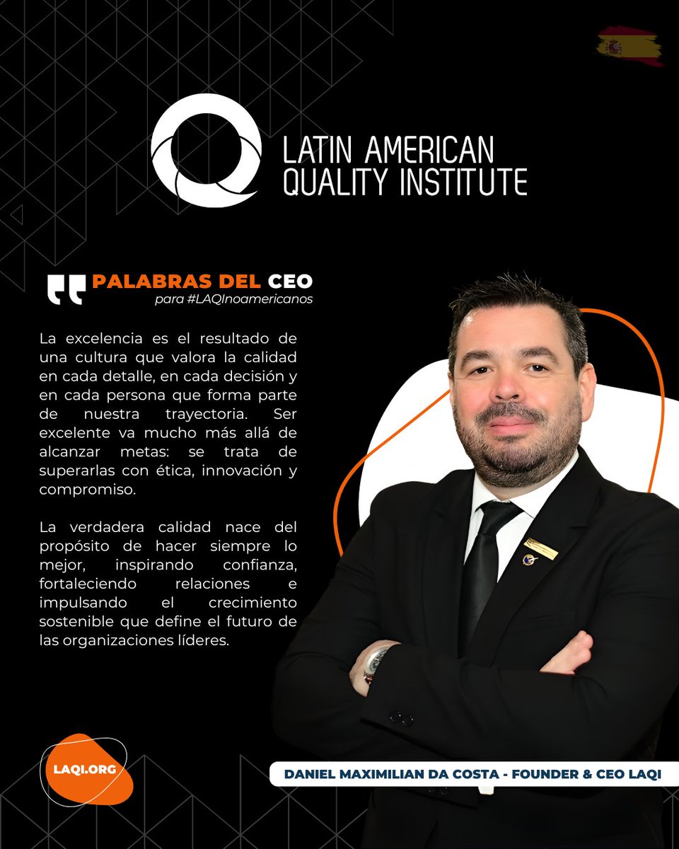 ✨ El CEO de LAQI comparte sus reflexiones sobre la cultura de la excelencia y su papel fundamental en el camino corporativo. #LAQInoamericanos, la Responsabilidad Total es el destino de quienes eligen transitar la ruta de la calidad. 🌎
#LAQI #QESG  #GetLAQI