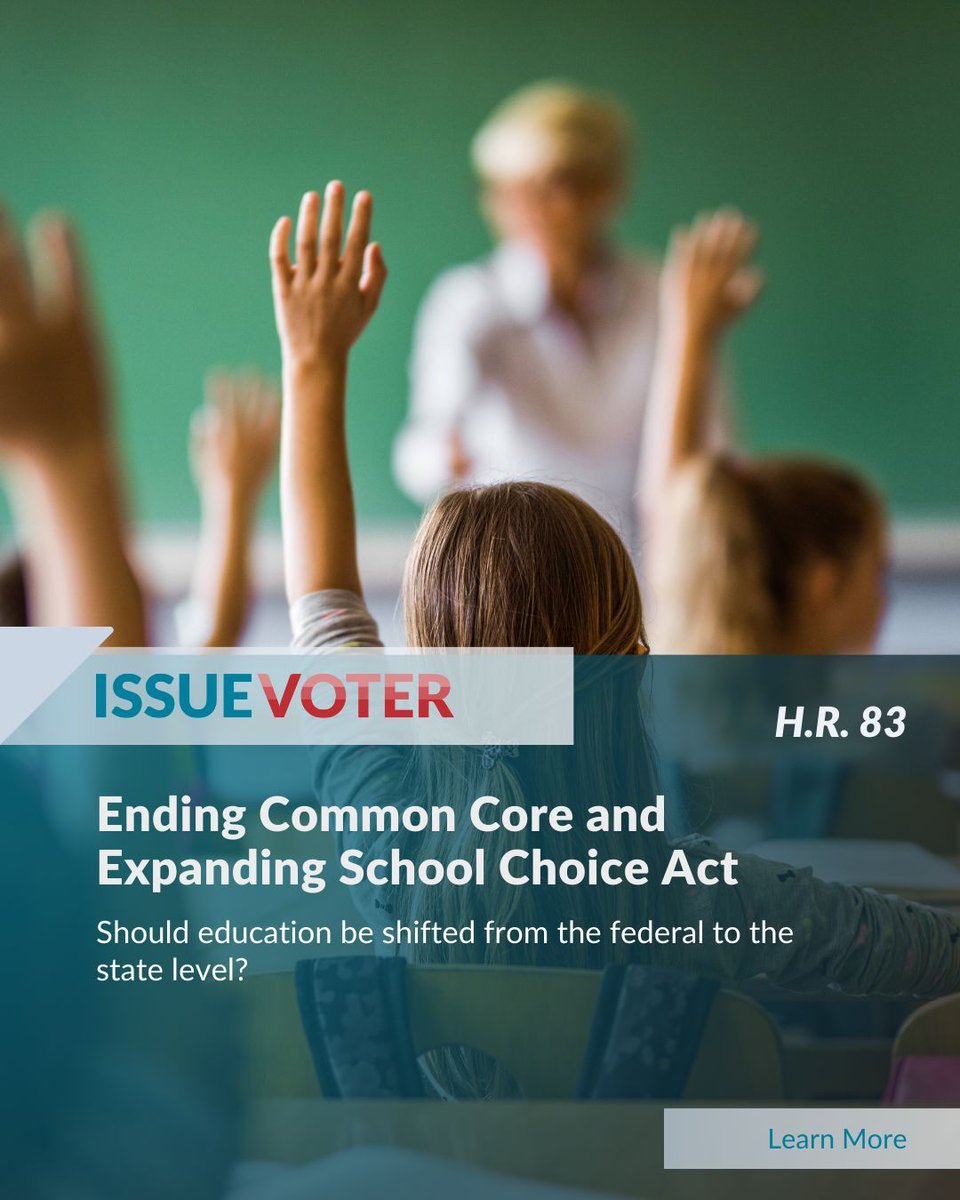 IssueVoter's tweet image. 🚨 Major changes in K–12 education may be coming to your state. 

🏫 H.R. 83 ends federal K–12 standards and expands school choice. 

Swipe &amp;amp; take action: issuevoter.org/bills/4493/hr8…📱

#SchoolChoice #CommonCore #IssueVoter @andybiggs4az @GregAbbott_TX @JamesTalarico @RepToddWarner
