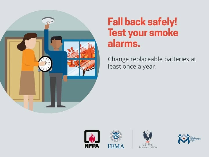 As you turn your clocks back, don’t forget to test your smoke alarms! #FallBackSafely