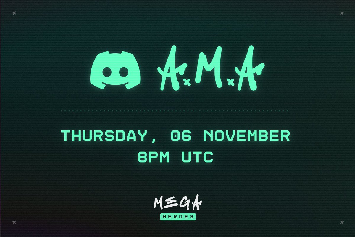 AMA Incoming!
Heroes, The MegaHeroes Team will be live for an AMA this Thursday, Nov 6 at 9PM CET (8PM UTC)

We’ll kick things off with a quick presentation of the project for new Heroes, followed by a walkthrough of the testnet platform, answering all your questions like how to