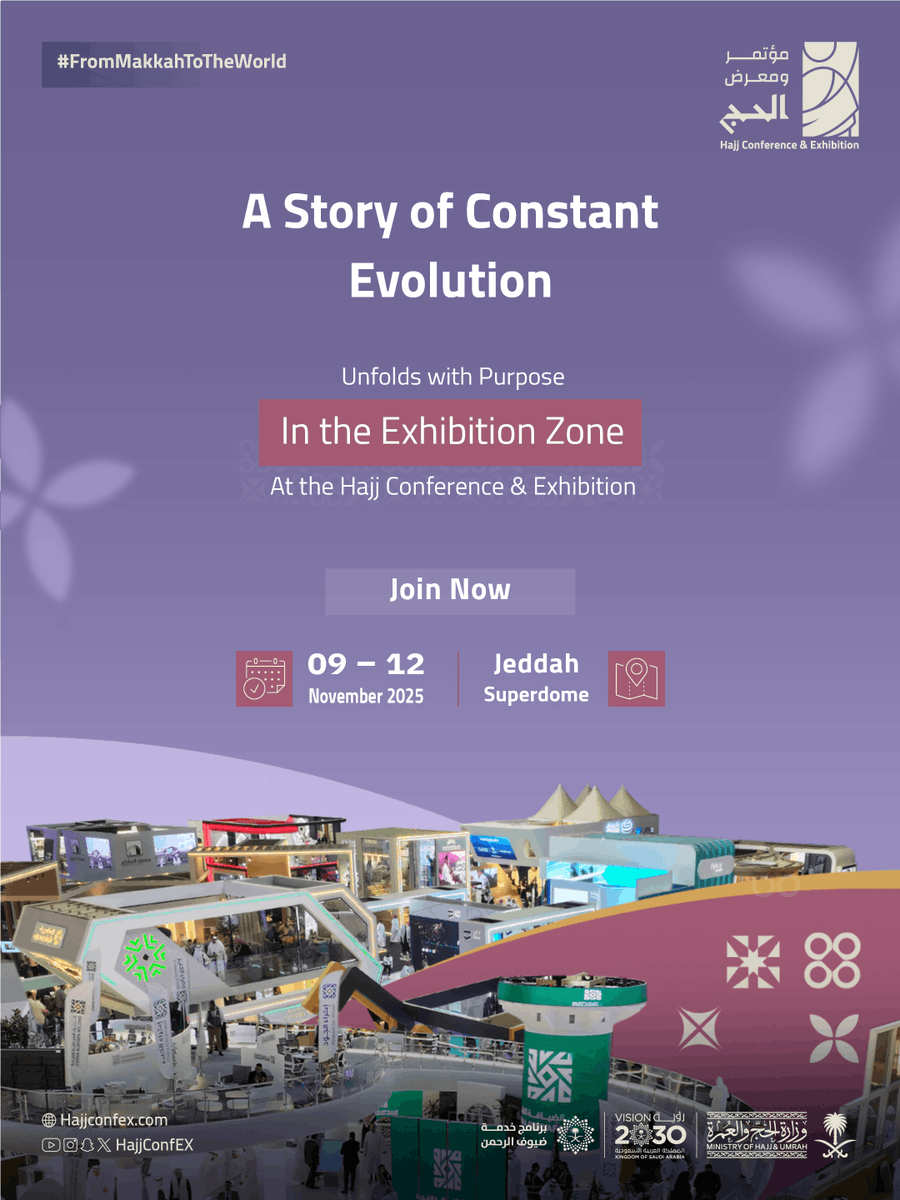 HajjConfEX's tweet photo. At #HajjConfEx, the Exhibition Zone is where conversations turn into collaborations, and ideas into actions. A space where people who care about the future of Hajj come together to share, connect, and build something that counts.

🔗 Join now: https://t.co/H6Lwo0Nq49
#FromMakkahToTheWorld