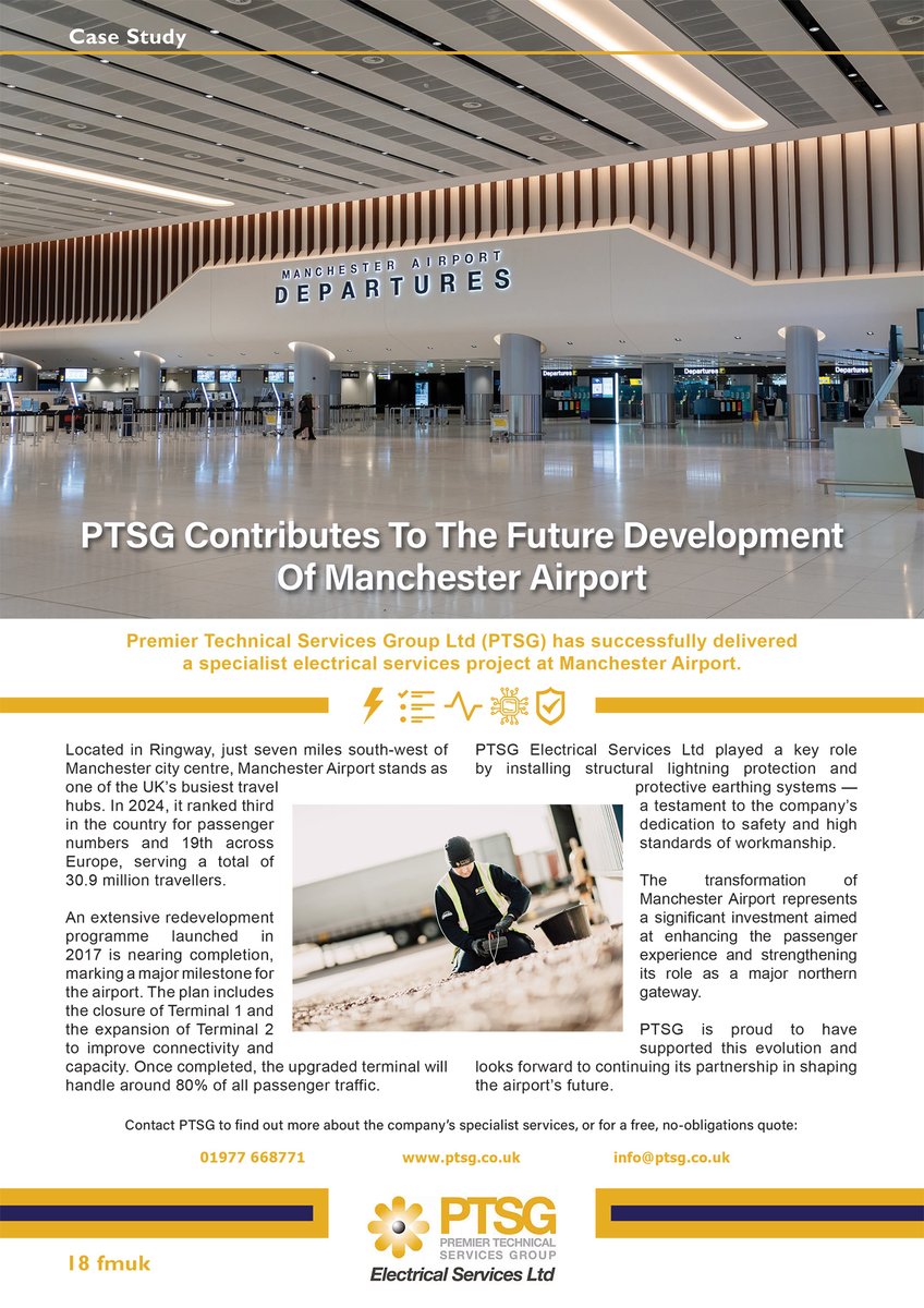 FMUKmagazine1's tweet image. Latest Issue 📰: @PTSG_LTD has successfully delivered a specialist #ElectricalServices project at Manchester Airport.

➡️fmuk-online.co.uk/ptsg-contribut…
@manairport
#facman #FacilitiesManagement #lightning #electrical #compliance #safety #LightingProtection
