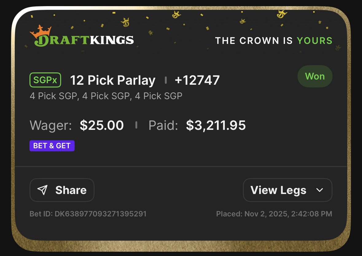 zpalmer012994's tweet photo. Absolutely LEGENDARY day yesterday! $25 slip for over $3,200! I am going to be starting to post all my plays on my X account for anyone who is interested. I’m starting this tonight! NBA &amp; NFL. And obviously for free. https://t.co/D9gMCsbqBX