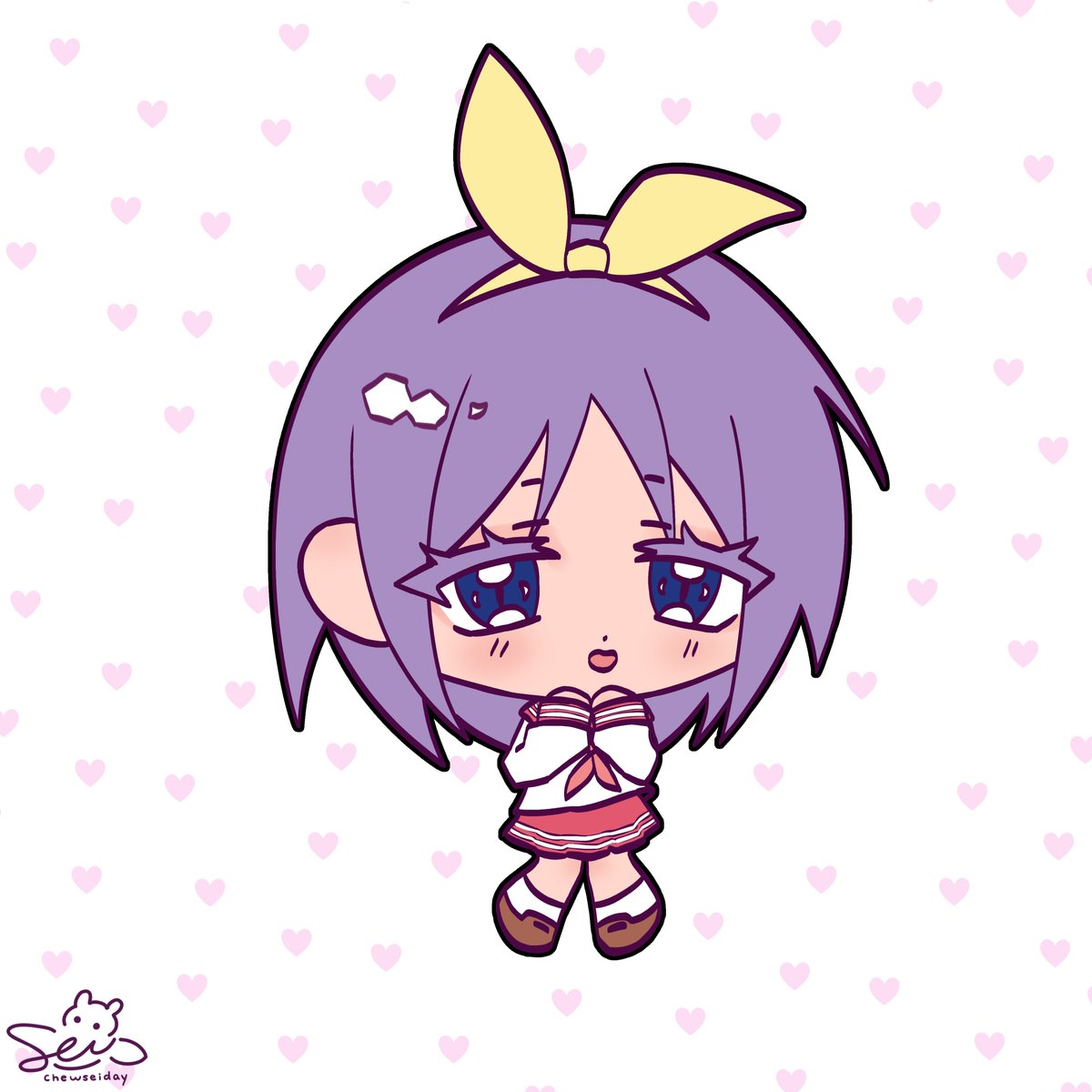 chewseiday's tweet image. 3/4 of my Lucky Star fan art!  
♡ #luckystar #TsukasaHiiragi #chibi #fanart