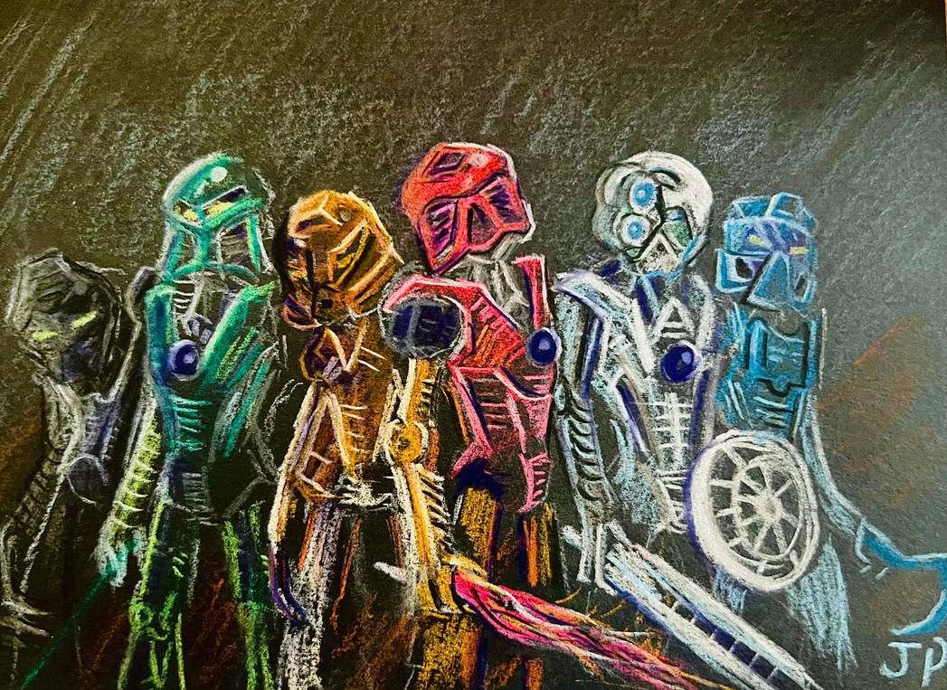 Around mid 2023 I had gotten discharged from the hospital and was given a set of pastel pencils from my mom that the hospital staff wouldn't let her give me while I was in. I did this little doodle and gave it away as a gift to my buddy. 

#bionicle #artmoots