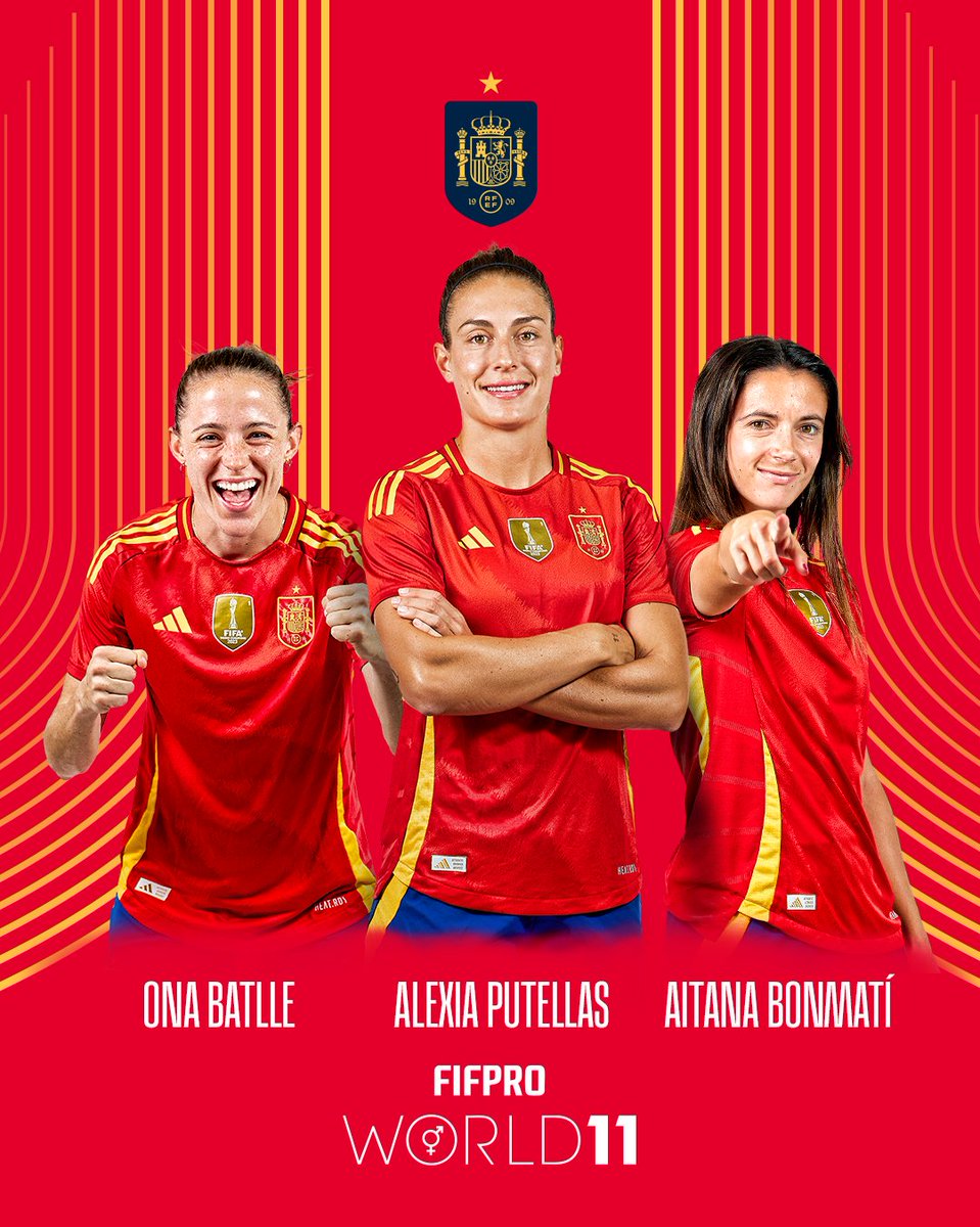 𝗠𝗮́𝘀 𝗱𝗲 𝟲.𝟬𝟬𝟬 𝗳𝘂𝘁𝗯𝗼𝗹𝗶𝘀𝘁𝗮𝘀 𝗹𝗮𝘀 𝗵𝗮𝗻 𝗲𝗹𝗲𝗴𝗶𝗱𝗼.

<a href="/AitanaBonmati/">Aitana Bonmatí Conca</a>, <a href="/alexiaputellas/">Alexia Putellas</a> y <a href="/OnaBatlle/">Ona Batlle</a> son titulares en el #World11 2025 de <a href="/FIFPRO/">FIFPRO</a>.

💪🏼 ¡¡Seguimos en lo más alto!! 

#JugarLucharYGanar