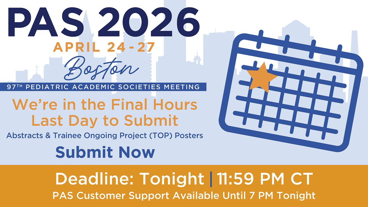 ⏰ Last chance! Submit your abstracts &amp; TOP posters for #PAS2026 by 11:59 PM CT tonight!

🔗 pas-meeting.org/2026-abstracts/
