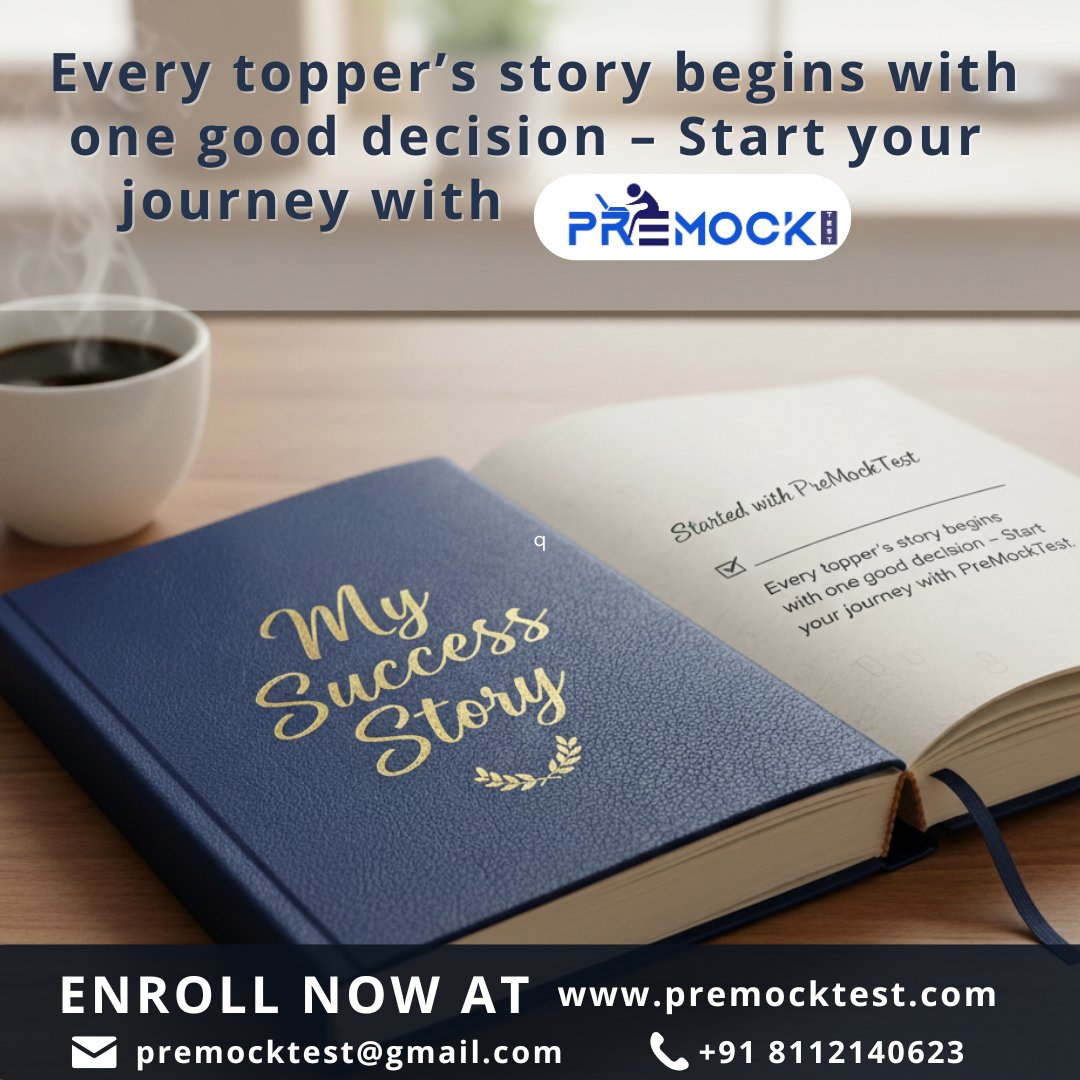PremockT90018's tweet image. Every topper’s story begins with one good decision – Start your journey with PreMockTest.
#PreMockTest #OnlinePreparation #MockTests #ExamPreparation #GovtExams  #OnlineLearning #CrackExams #CompetitiveExams  #BankExam #SBI #IBPS #RBI #RailwayExams #CompetitiveExams #SSCExam