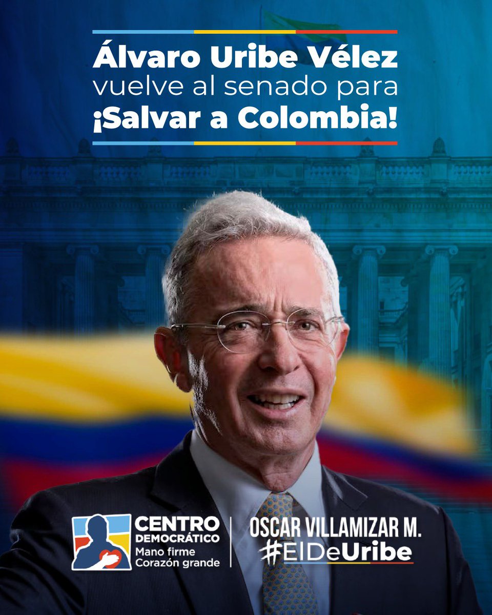 Acompañemos al Presidente <a href="/AlvaroUribeVel/">Álvaro Uribe Vélez</a> a #SalvarAColombia en el 2026, con mano firme y corazón grande. 🇨🇴🗳️