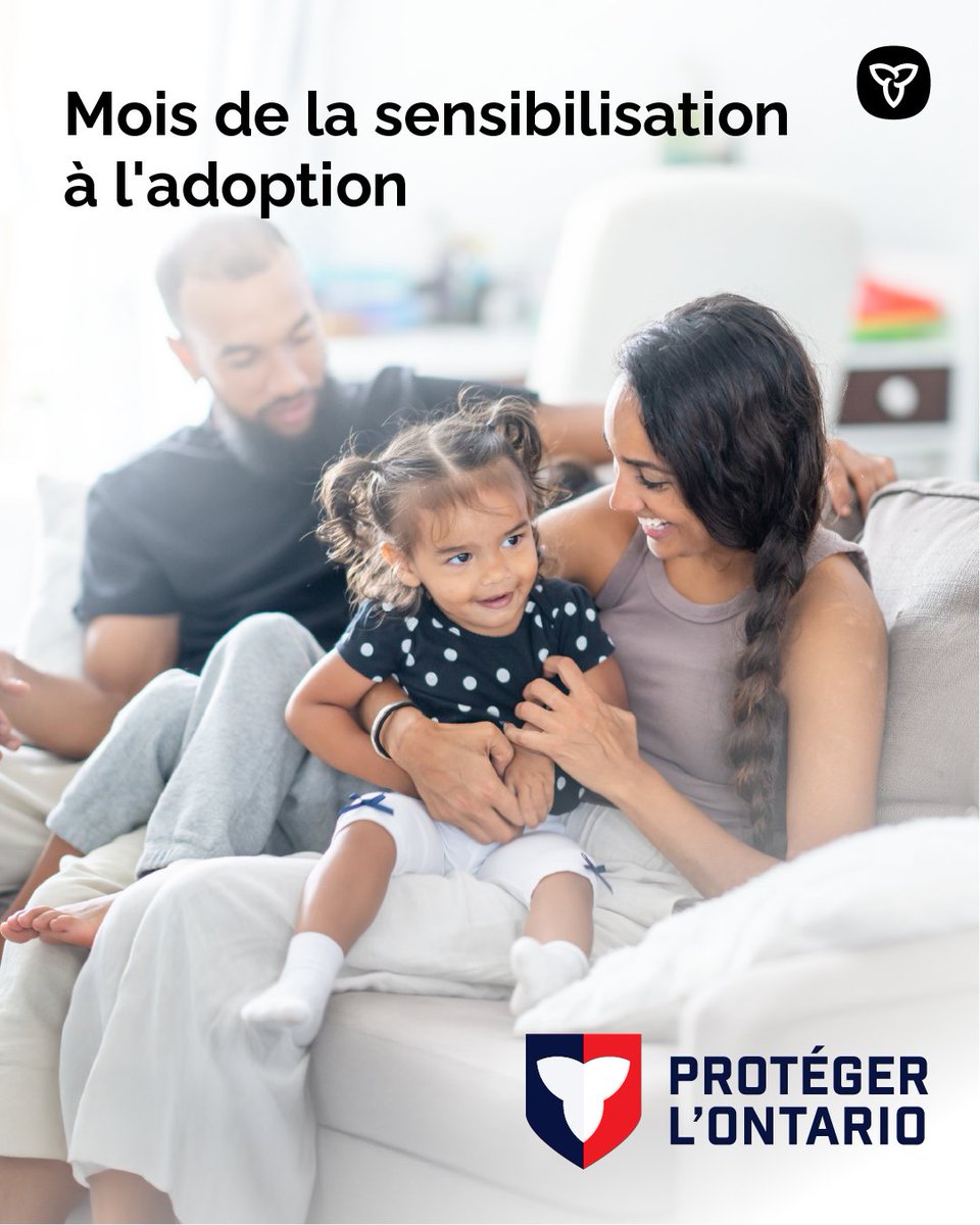 Novembre est le Mois de la sensibilisation à l'adoption! 

L’Ontario offre soutiens et ressources aux familles qui envisagent d’adopter, parce que chaque enfant mérite une famille aimante. 

ontario.ca/fr/page/ladopt…

#FamillesOntario #SoutienAdoption