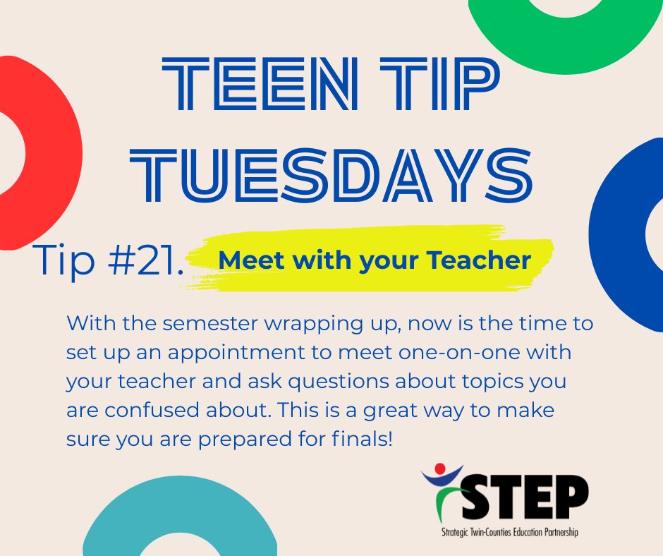 STEPNC252's tweet image. Need a little extra help before finals? Teachers are there to support you. Reach out and get the help you need! #schooltips #studenttips #TeenTipTuesday