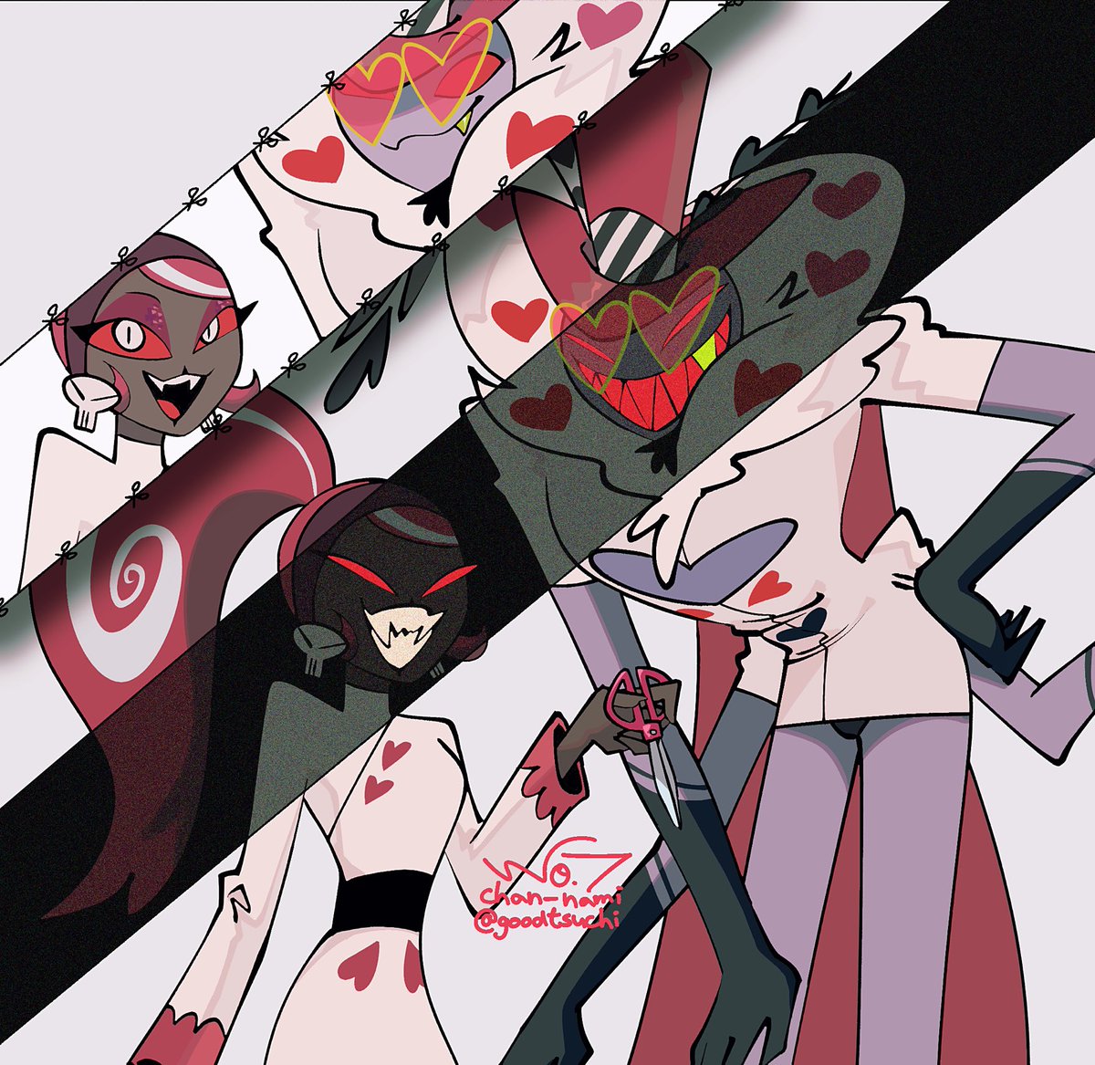 Don’t fall for sweet words✂️
#HazbinHotelVelvette
#HazbinHotelValentino