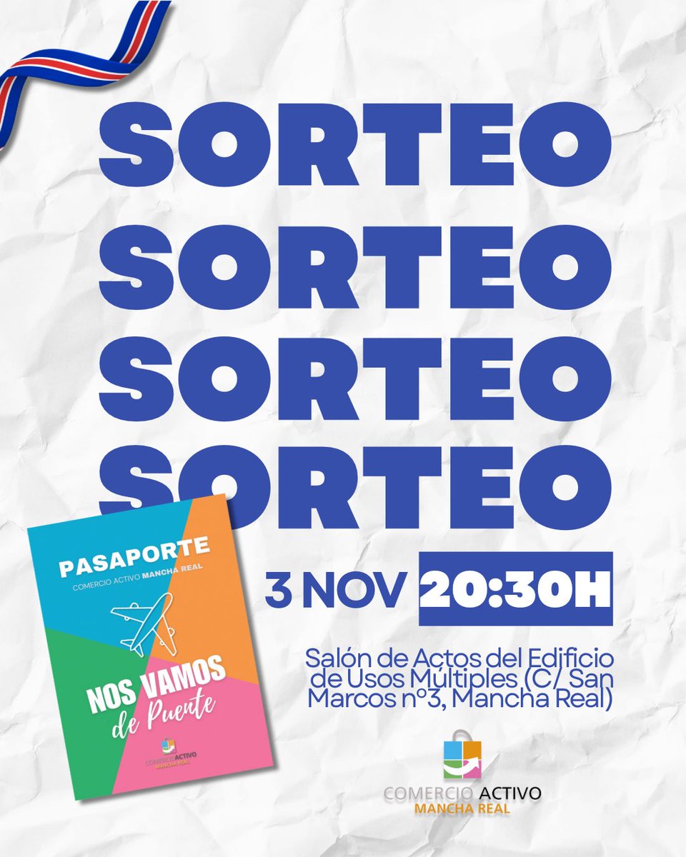 🎉 ¡Esta noche es el gran día!
🕣 20:30h | Ed. Usos múltiples

✈️ Sorteo del Pasaporte 2025
💂‍♂️ Viaje a Londres
🛡️ Viaje a Toledo

Con invitado especial como mano inocente 🤫Y una sorpresa extra entre quienes completaron el pasaporte 🎁

¡No te lo pierdas! 

#SorteoPasaporte