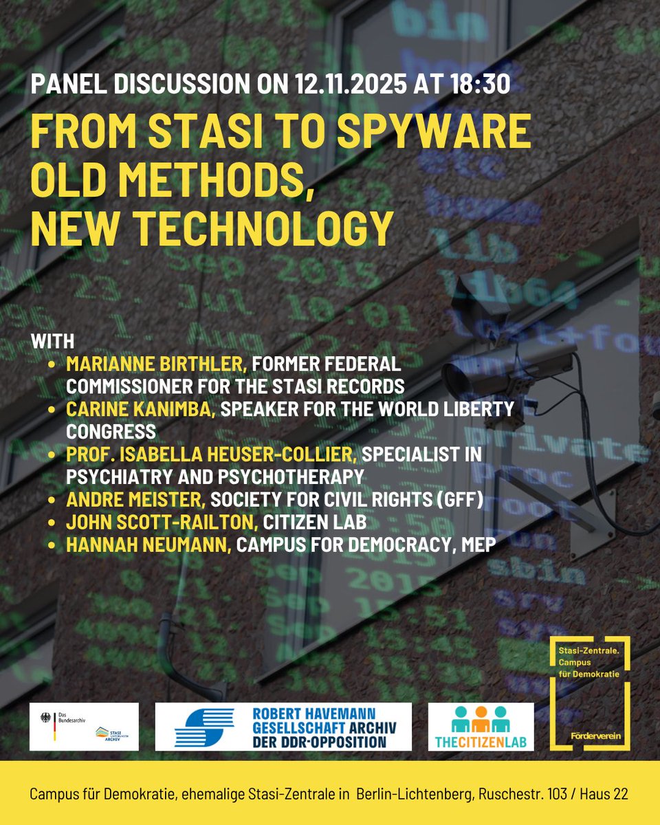 HNeumannMEP's tweet image. What used to be bugs and informants is now #spyware. How can we protect #freedom in the digital age?

🗓️ November 12, 6:30 PM #BerlinFreedomWeek

More information &amp;amp; registration 👇

berlin-freedom-week.com/event/von-stas…