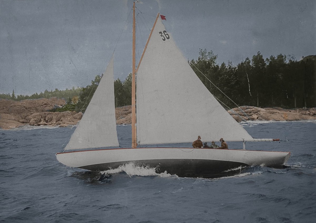 The Swedish Skerry cruiser, Yvonne, photographed sometime in 1910, colorized.
