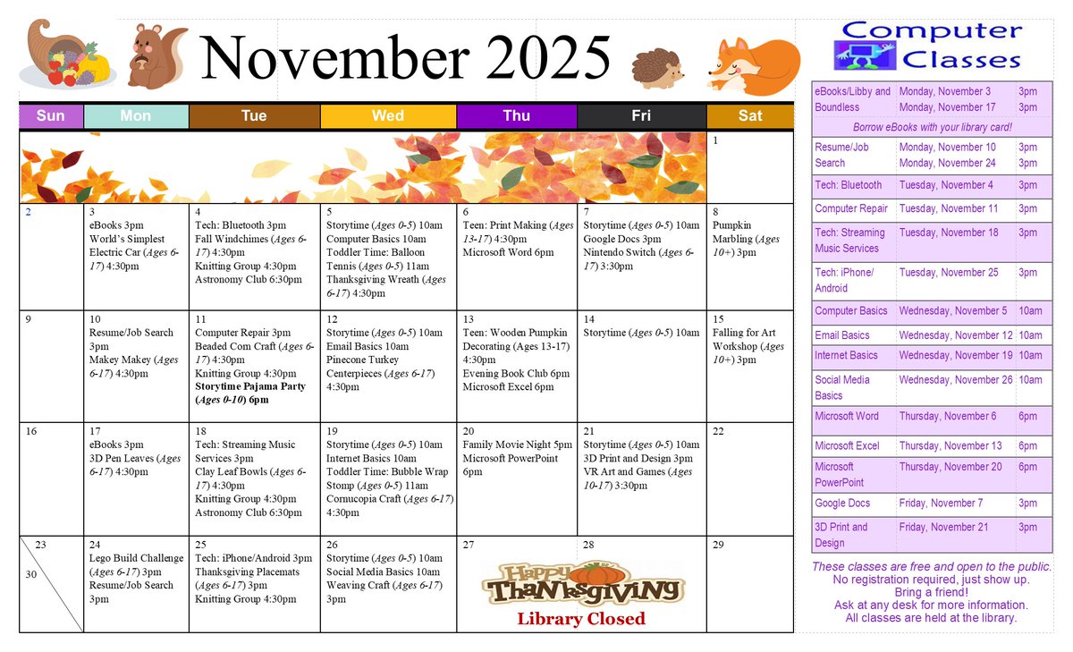 jbbcl's tweet photo. NOVEMBER 2025 LIBRARY CALENDAR https://t.co/CF0nFPnh0K