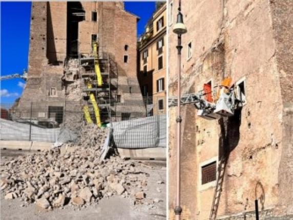 2025年11月3日午後3時57分、ローマ中心部のフォリ・インペリアリ近く、コンティ塔の改修工事中に上層部が崩落し、瓦礫が屋根から落ちた。64歳作業員が頭部外傷で重傷のまま救出され病院へ。もう一人が瓦礫下に閉じ込められ意識はあるが、さらなる崩落リスクで救助一時中断。消防隊3チームが対応し、交