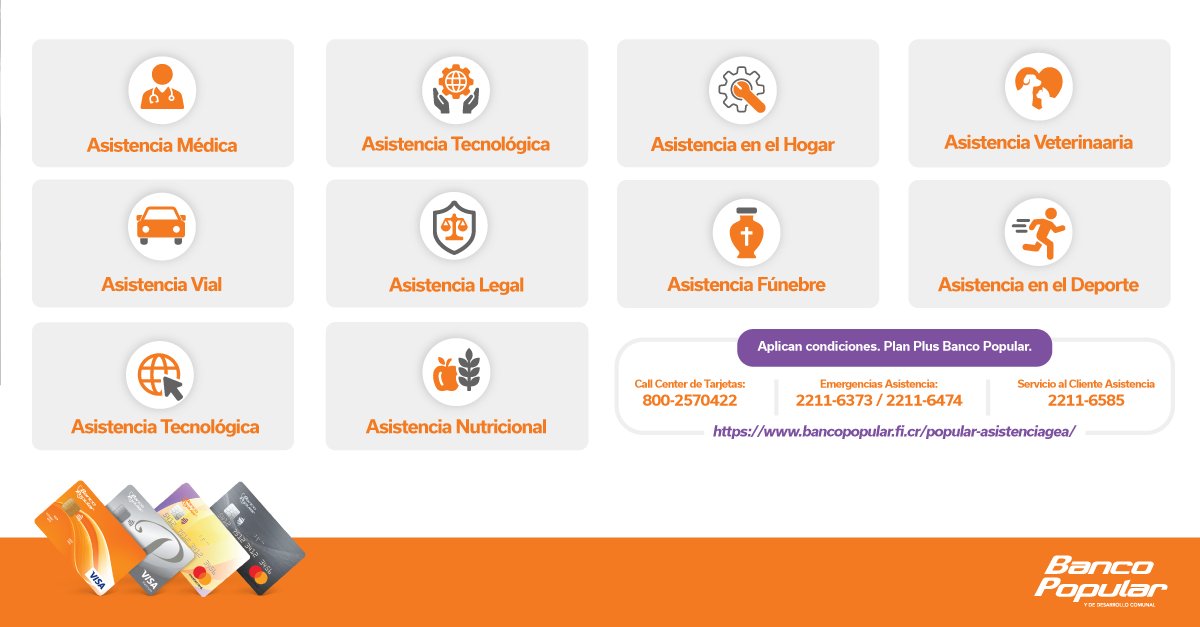 Acceda a un Plan de Asistencia integral con cobertura en todo esto con nuestras Tarjetas de Crédito y Débito. 🙌Una herramienta para cuidar su bienestar personal y familiar los 365 días del año.