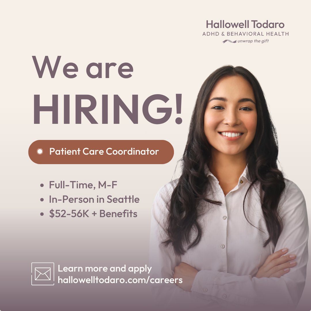 We’re #hiring a Patient Care Coordinator to join our team in #Seattle!

Details:

- Full-time (in-person)
- Seattle, WA
- $52–56K + benefits

Learn more and apply: hallowelltodaro.com/careers