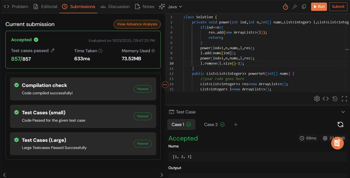 rajeshboya89's tweet image. Day 22 – #TUFWinterArc ❄️

Solved Power Set today 🔁
Learned how recursion generates all possible subsets efficiently! 

@takeUforward_  @striver_79 
#TakeUForward #TUF #DSA #Recursion #Coding