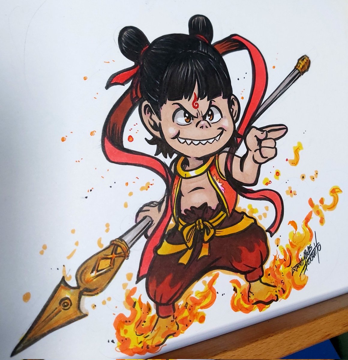 Petit fanart  #NeZha2 
J'ai enfin vu le film hier soir c'était vraiment stylé. L'animation chinoise   ça rigole pas,  j'ai kiffé 
 S/o <a href="/RenoLemaire/">Reno Lemaire</a> pour la reco 
😉👍