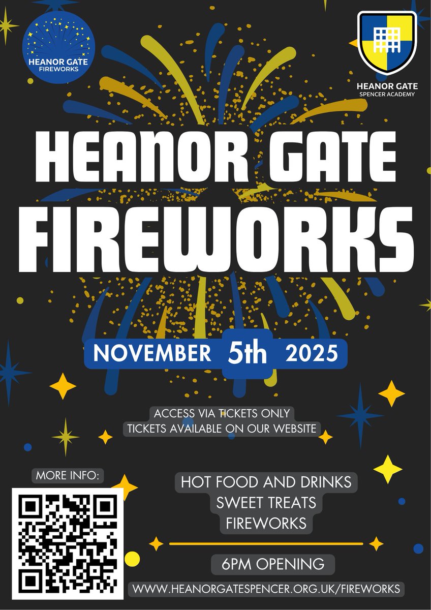 Not long to go until our Heanor Gate Fireworks Night!🎇✨

Join #TeamHeanor for a night of fireworks, food, hot drinks &amp; sweet treats as we celebrate our amazing school community!💫

Get your tickets now -heanorgatespencer.org.uk/fireworks/