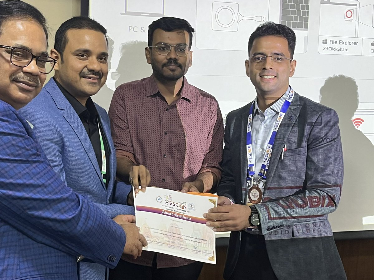 endo_docvishal's tweet image. OESCON 2025 was a triumph!
1st 🥇 Prize: Quiz competition 
2nd 🥈 Prize: Original Research Presentation.

Thanks to my teachers @KIMSBBSR for their support and guidance.
@IndiaESI 
#Medtwitter