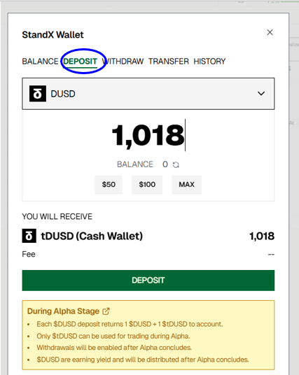 coinlikecoin's tweet photo. ノーリスクエアドロお触りきたー😫！！

PerpDEXシーズン０を
ほぼノーリスクでお触りする方法です。

プロジェクトは
バイナンス元運営もかかわるメチャ熱案件。
絶対に触っておきましょう😋

では改めて
お金は減らしたくない😫
でも
出来立てホヤホヤのPerp DEXお触りして爆ドロGETしたい😣！  

でもお金は減らしたくない😫

😡あるか！そんなもん！  

そんな わがままボディなエアドロハンター向けお触り案件が本当にありました！

😳MAJIDE？

プロジェクト名は @StandX_Official 
早速触り方をご紹介👇

①下記アクセスでアカウント作成。
　https://t.co/RpbVqs7KhD
※BSCでもSolanaでもOK。私はBSCでやりました。

②下記図🔵$DUSDからSWAPでUSDTをDUSDに交換

③下記図🔵を押して②のDUSDをDeposit！
※３週間ほどロックがかかります。

押したら下記図🔵でDeposit

④Depositしたら下記🔵でTransfer

⑤Transferされたらあとはロングショートやるだけです。
TransferしたtDUSDはテストトークンなので
失ってもDepositしたDUSDがなくなるわけではありません。
ロック解除後、利息付きで返ってきます！

ただtDUSDを上手く長らく運用出来たら
その分エアドロポイントが貯まるので賢くやりたいですね😋

これならお金も減らさずに
着実にエアドロポイント（以下もシーズン１より早くｗ）
お触りすることが出来ます！

お金ないないないのエアドロハンターの皆さんは
是非やってみてください☺️

質問はコメントにどうぞ👴
