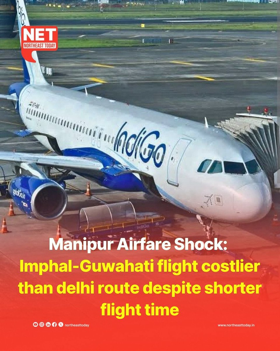 NortheastToday's tweet photo. #Manipur | In a startling revelation, the cost of flying from Imphal to Guwahati—barely 500 kilometres away—has surged higher than a flight to Delhi, which lies over 2,400 kilometres distant.
Read more..
https://t.co/PZRoMIDHC8
#Flight #airfare #AirfareAlert #makemytrip #EaseMyTrip #indigo #NortheastToday
