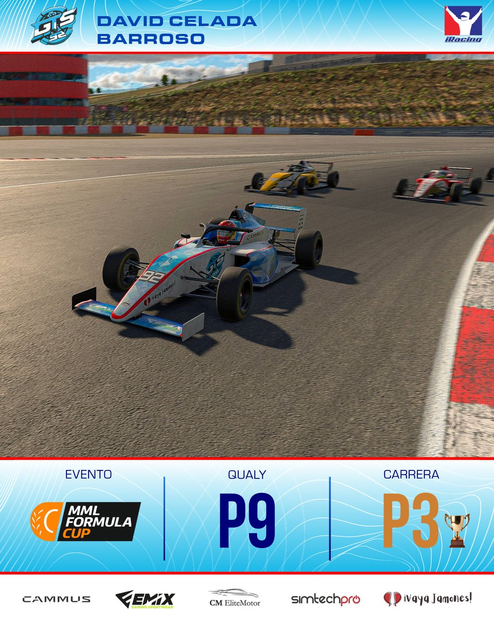 Nuevo podio para <a href="/DavidCelada95/">GTS92_David</a> en el campeonato de <a href="/mml_racing/">MML RACING</a>.

Tras una mala qualy supo rehacerse y remontar para conseguir el 3 podio de la temporada en el campeonato y consolidar aun mas su segundo puesto en la general demostrando una increíble consistencia🔥💪