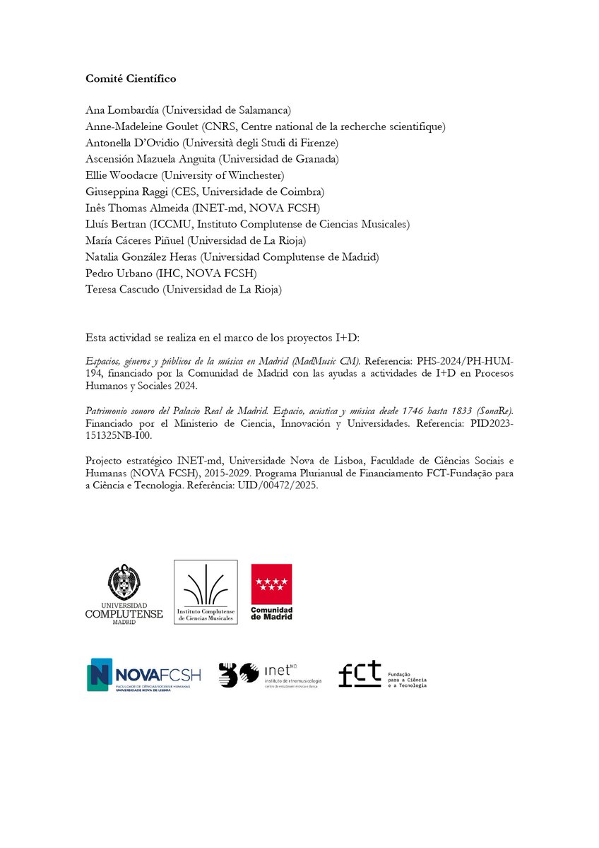Se ha abierto la convocatoria de propuestas para el Congreso internacional "Las mujeres y la música en las cortes ibéricas (1600-1900)", que se celebrará el 7 y 8 de mayo en la Universidad Complutense de Madrid. Dejamos toda la información a continuación: iccmu.es/abierta-convoc…