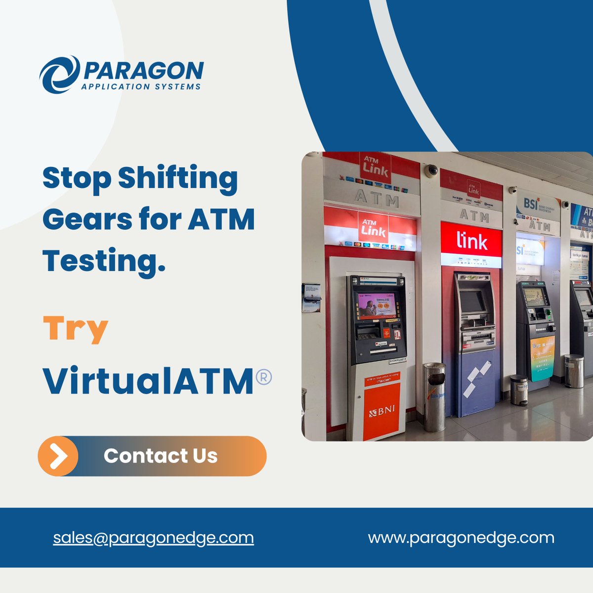 ParagonEdge's tweet image. Still relying on physical ATMs for testing? Moving people or machines to meet deadlines? There’s a smarter way. VirtualATM gives your team 24/7 access to virtual ATMs from anywhere for full functional &amp;amp; regression testing.

📅 hubs.li/Q03P4JQw0

#BankingTech #ATMTesting