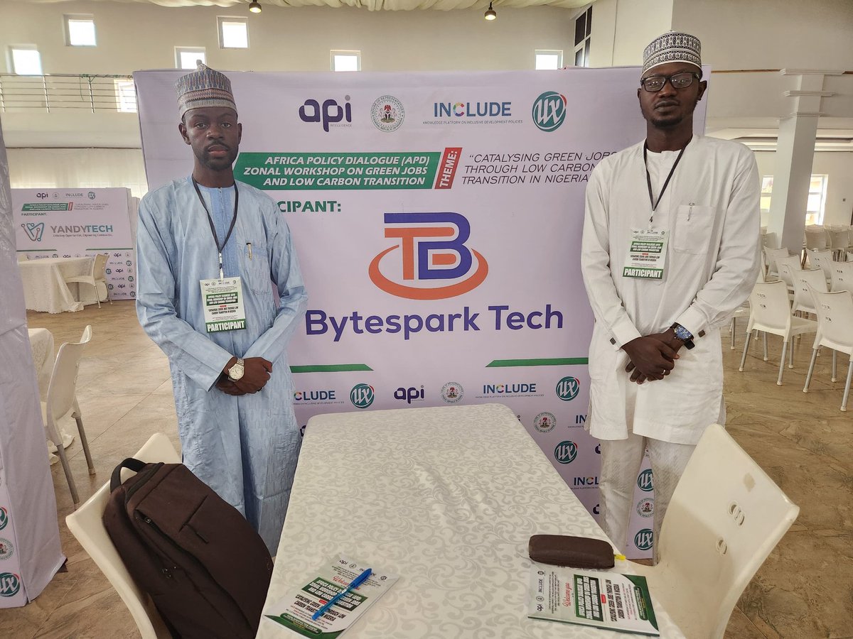 BYTESPARK_TECH's tweet image. Proudly represented Bytespark Tech at the #AfricaPolicyDialogue Workshop on Green Jobs &amp;amp; Low Carbon Transition in Kaduna.

We shared insights on how tech drives sustainability from smart agriculture to clean energy innovation. 

#BytesparkTech #GreenEconomy #ClimateAction