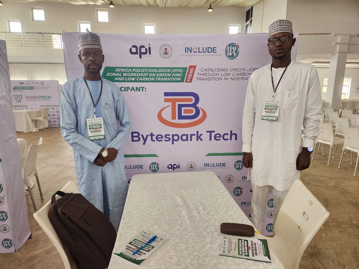 BYTESPARK_TECH's tweet image. Proudly represented Bytespark Tech at the #AfricaPolicyDialogue Workshop on Green Jobs &amp;amp; Low Carbon Transition in Kaduna.

We shared insights on how tech drives sustainability from smart agriculture to clean energy innovation. 

#BytesparkTech #GreenEconomy #ClimateAction