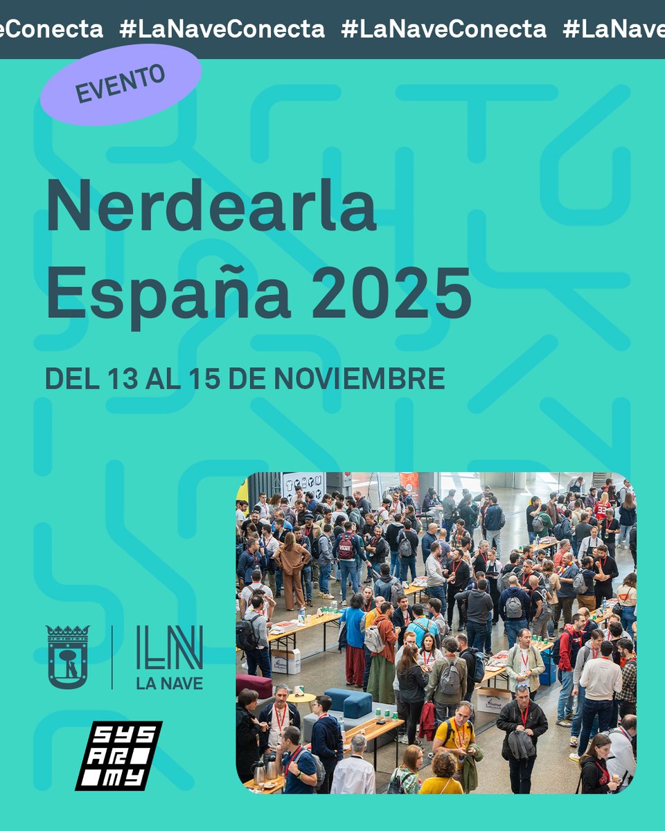 LaNaveMadrid's tweet image. 14 &amp;amp; 15 de Nov | Nerdearla España 2025

Por primera vez en España, llega la cita imprescindible para la comunidad tecnológica de habla hispana.

@nerdearla, el evento gratuito de ciencia y tecnología más grande de Latinoamérica.

ℹ️ lanavemadrid.com/actividad/nerd…