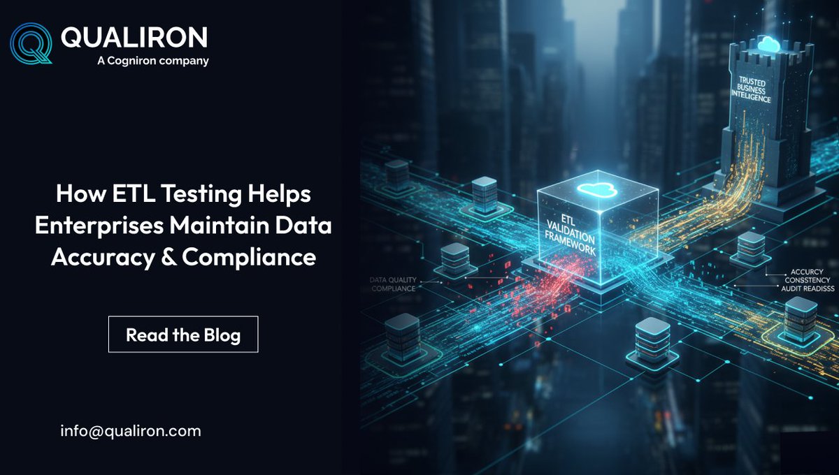 qualiron's tweet image. Every decision relies on quality data.

ETL testing ensures accuracy, consistency, and compliance across systems.

At Qualiron, we automate ETL validation to detect issues early, ensure traceability, and build data you can trust.

#ETLTesting #QualironQA #DataDrivenTrust