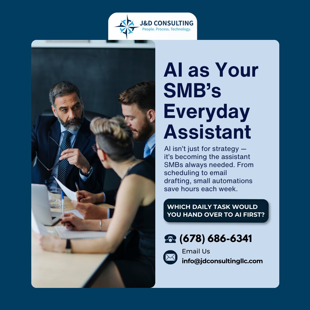jdconsulting1's tweet image. AI isn’t just for strategy—it’s the everyday assistant SMBs always needed. From scheduling to email drafting, automation saves hours each week &amp;amp; boosts productivity. 

👉 Which daily task would you hand over to AI first?

#AIForBusiness #SMBSuccess #Automation #JDConsulting