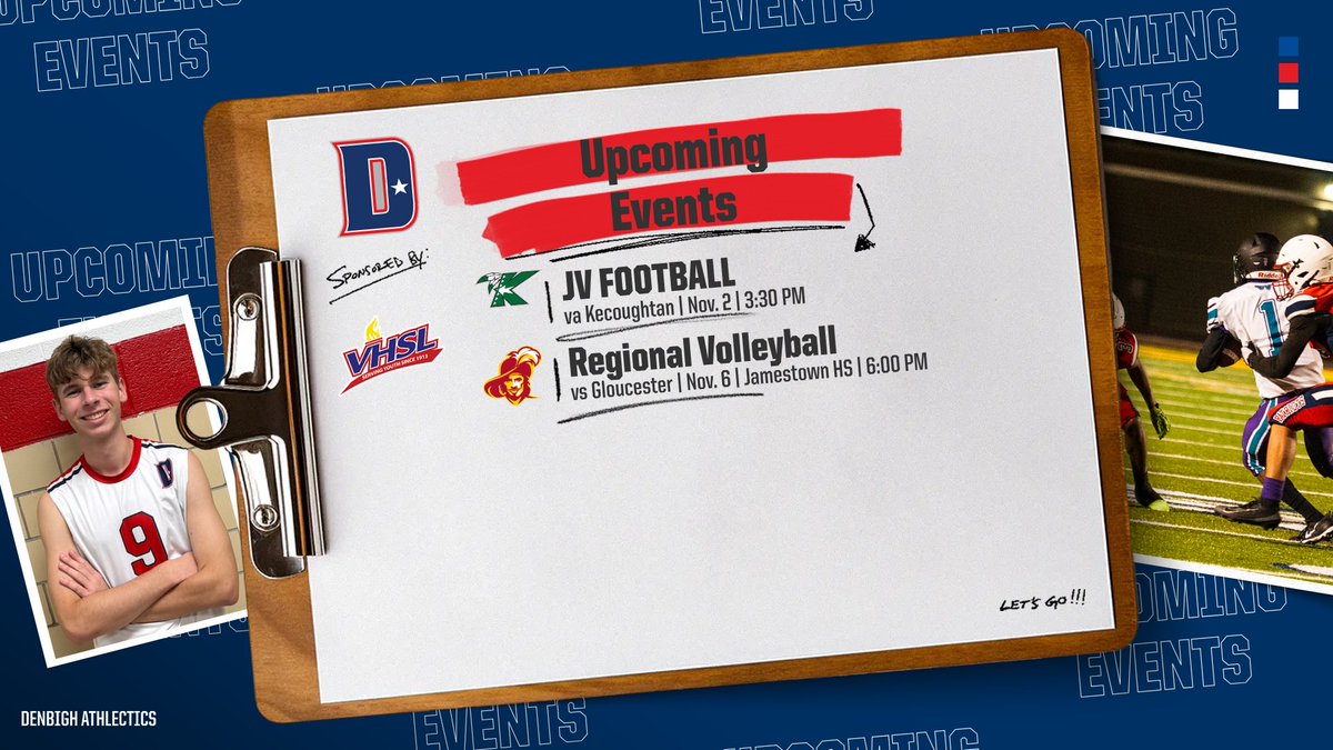 📅 UPCOMING EVENTS ALERT! 📅 Get ready, Patriots! Exciting matches and activities are on the way! Stay tuned for our full schedule. #DenbighAthletics #UpcomingEvents