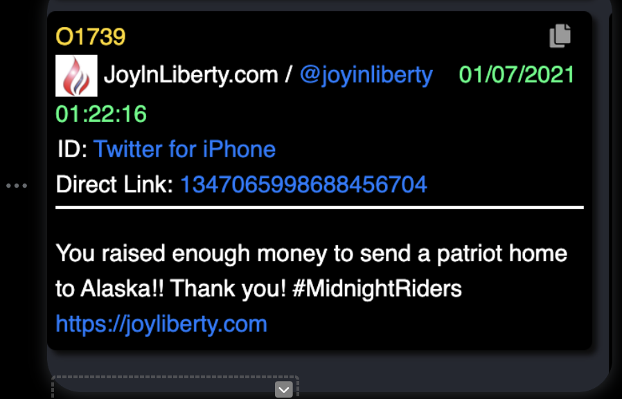 RebeccaLAnders's tweet photo. There was proof all over Twitter and all over QAGG that what #JackSmith is saying was true. Trump posted about @Jan6th frequently, they called the trip to the Capitol the #MidnightRide and Trump's transportation the #TrumpTrain. @60Minutes @WSJ @LAtimes https://t.co/pGkUZvOHNh