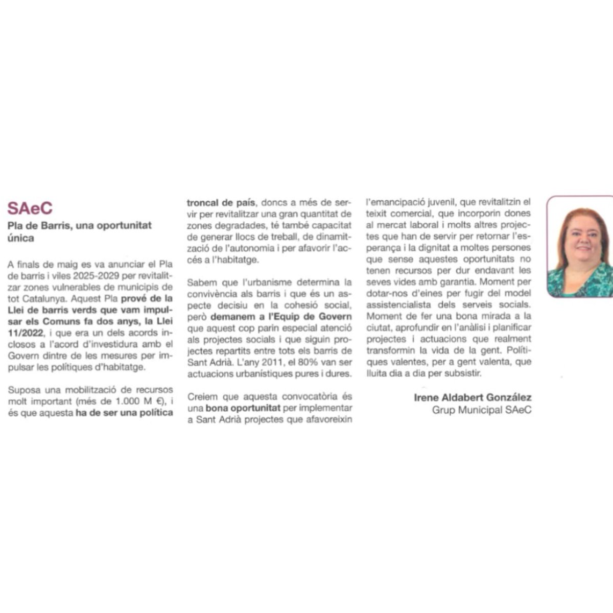 Bon dia. Aqui us deixem l'article del Viure d'aquest mes de la nostra regidora Irene Aldabert, on fa una reflexió sobre el dret de les dones a vuire lliures de vioolència de gènera i la violència institucional que s'exerceix per part d'algunes administracions.
