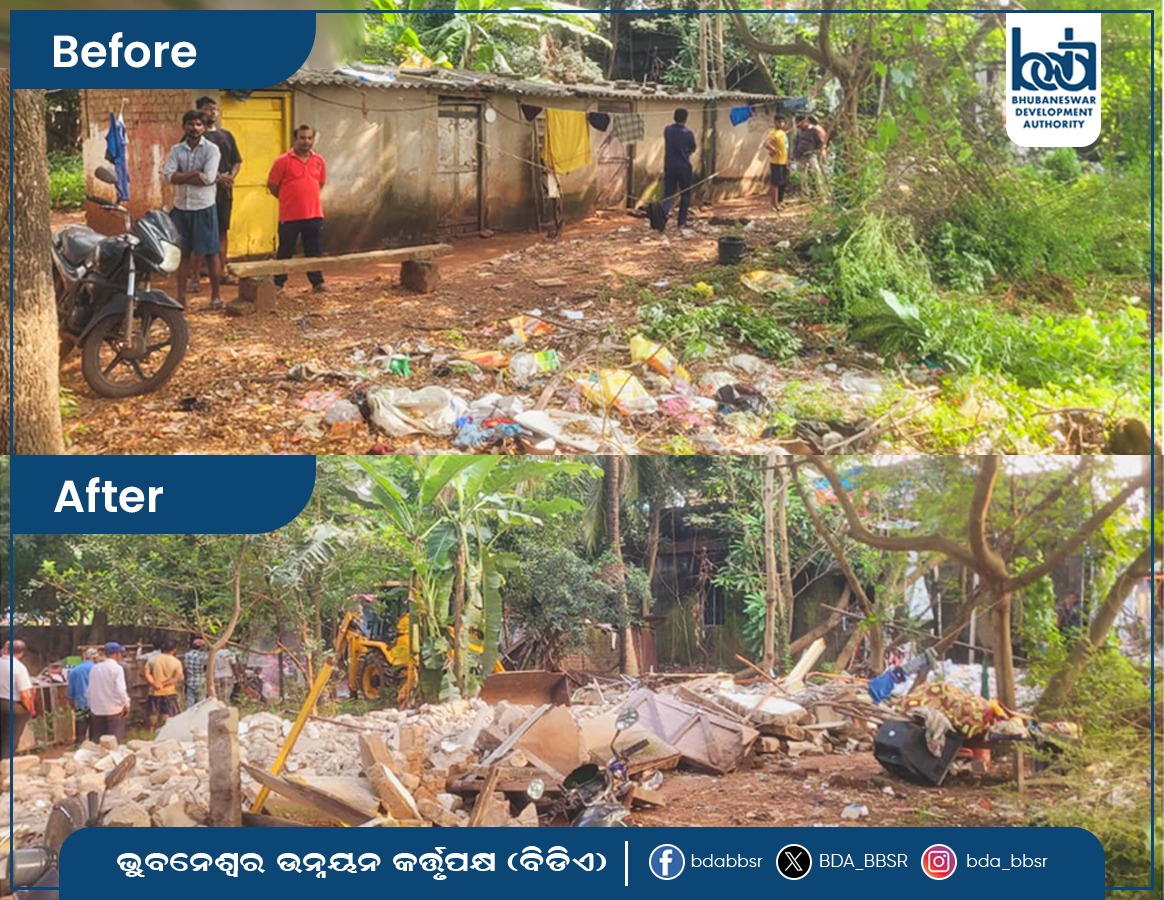 BDA_BBSR's tweet image. The Enforcement Wing of BDA carried out an eviction drive today at Gobindprasad Mouza, demolishing several illegal structures erected on government land. An area measuring one acre has been cleared of encroachment. #BDA #EvictionDrive