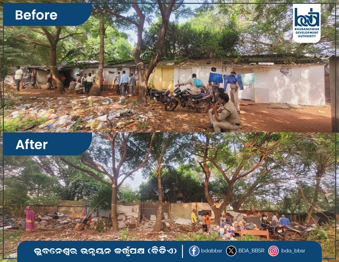BDA_BBSR's tweet image. The Enforcement Wing of BDA carried out an eviction drive today at Gobindprasad Mouza, demolishing several illegal structures erected on government land. An area measuring one acre has been cleared of encroachment. #BDA #EvictionDrive